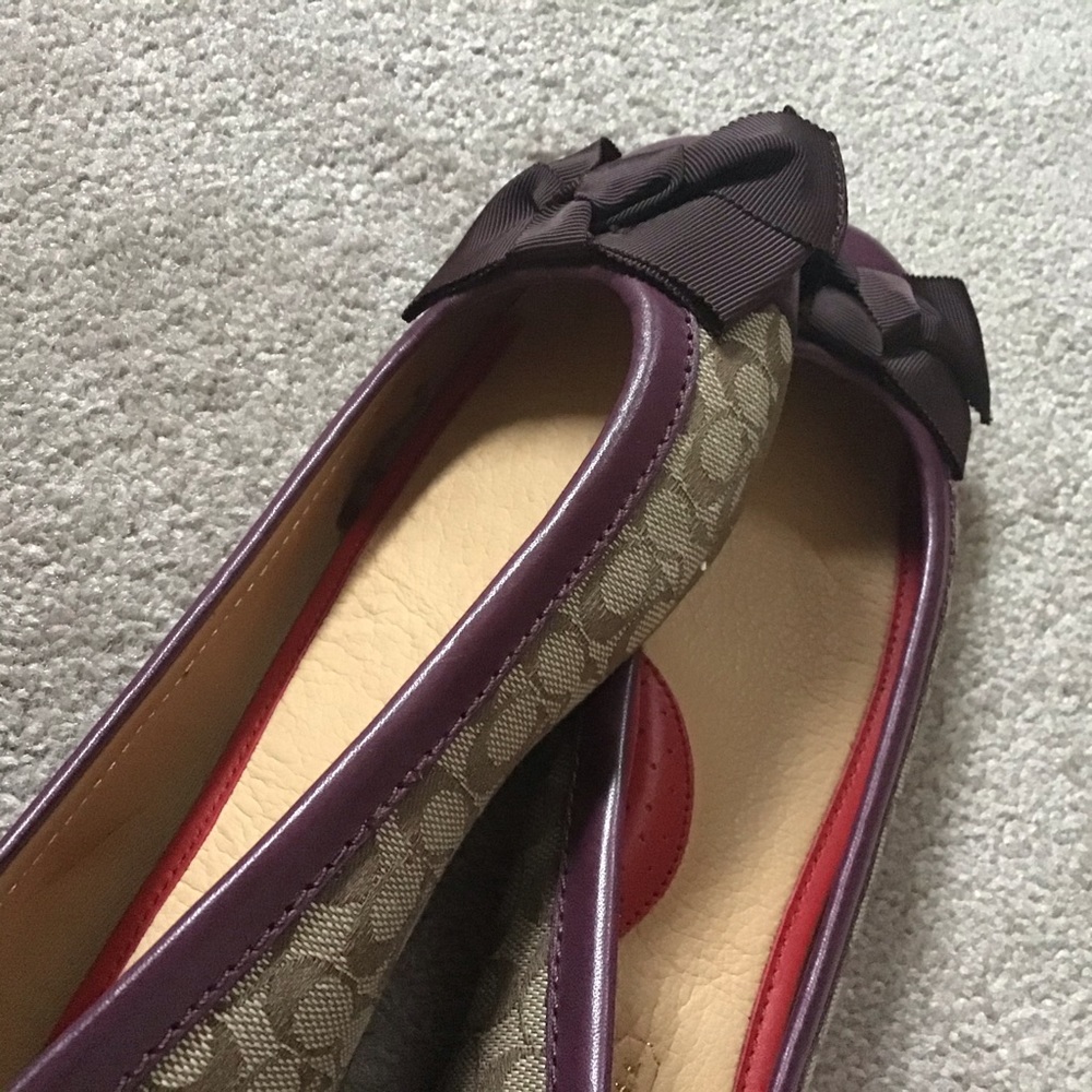 Coach Signature Logo Canvas Ballet Flats with Bow - Picture 9 of 10